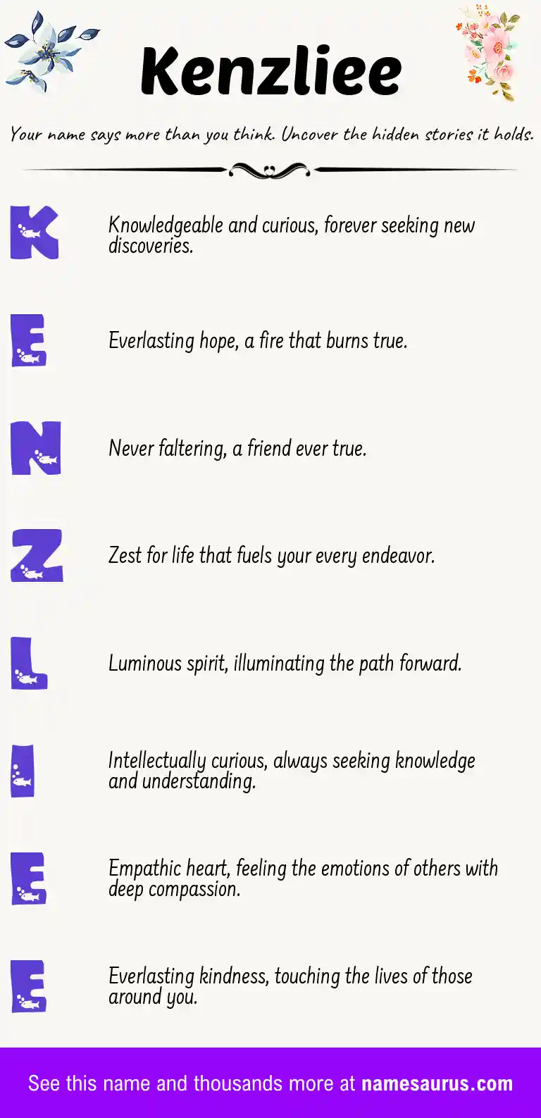 Acrostic poem about Kenzliee.