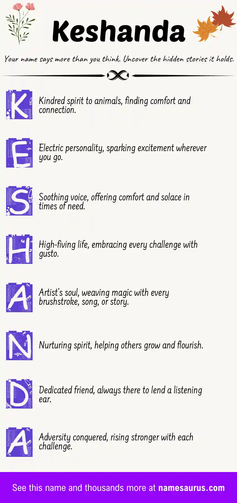 Acrostic poem about Keshanda.