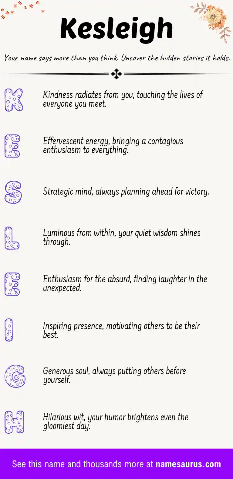 Acrostic poem about Kesleigh.
