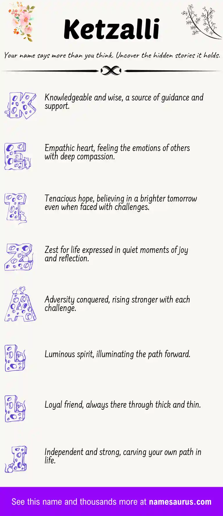 Acrostic poem about Ketzalli.