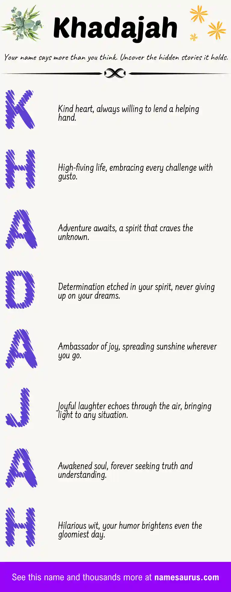 Acrostic poem about Khadajah.