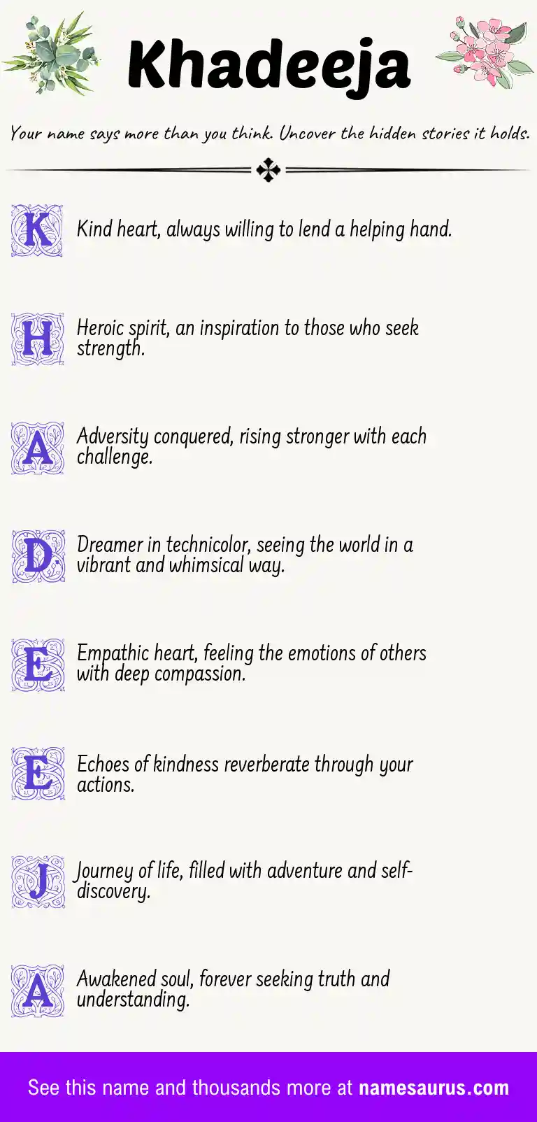 Acrostic poem about Khadeeja.