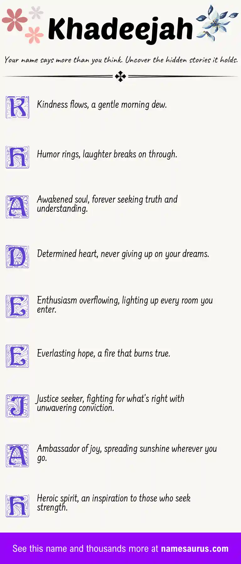 Acrostic poem about Khadeejah.