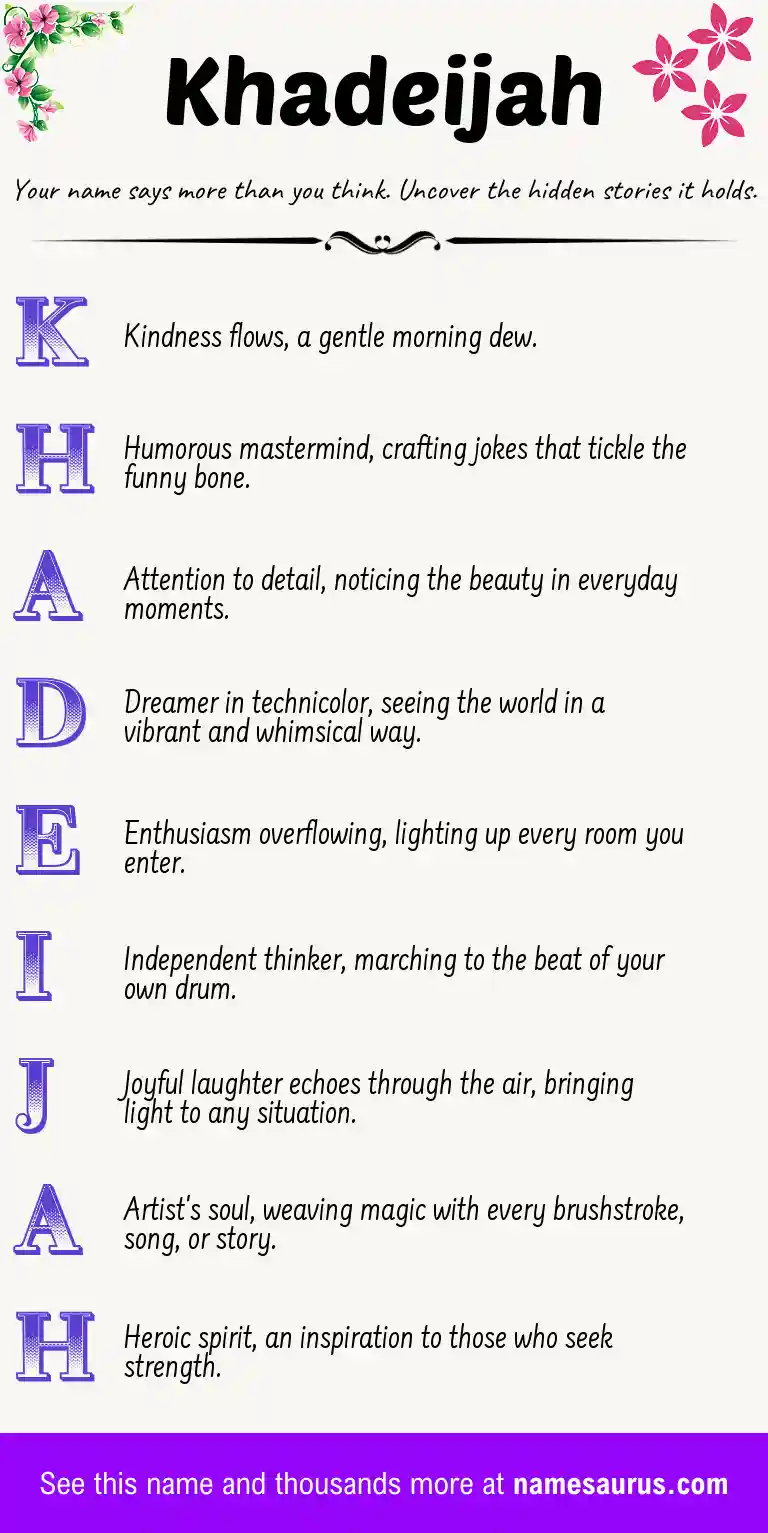 Acrostic poem about Khadeijah.