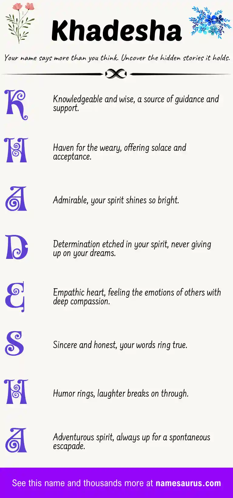 Acrostic poem about Khadesha.
