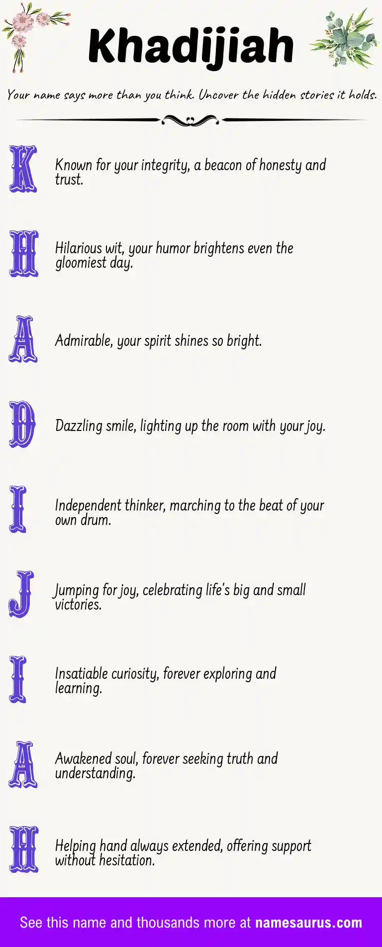 Acrostic poem about Khadijiah.