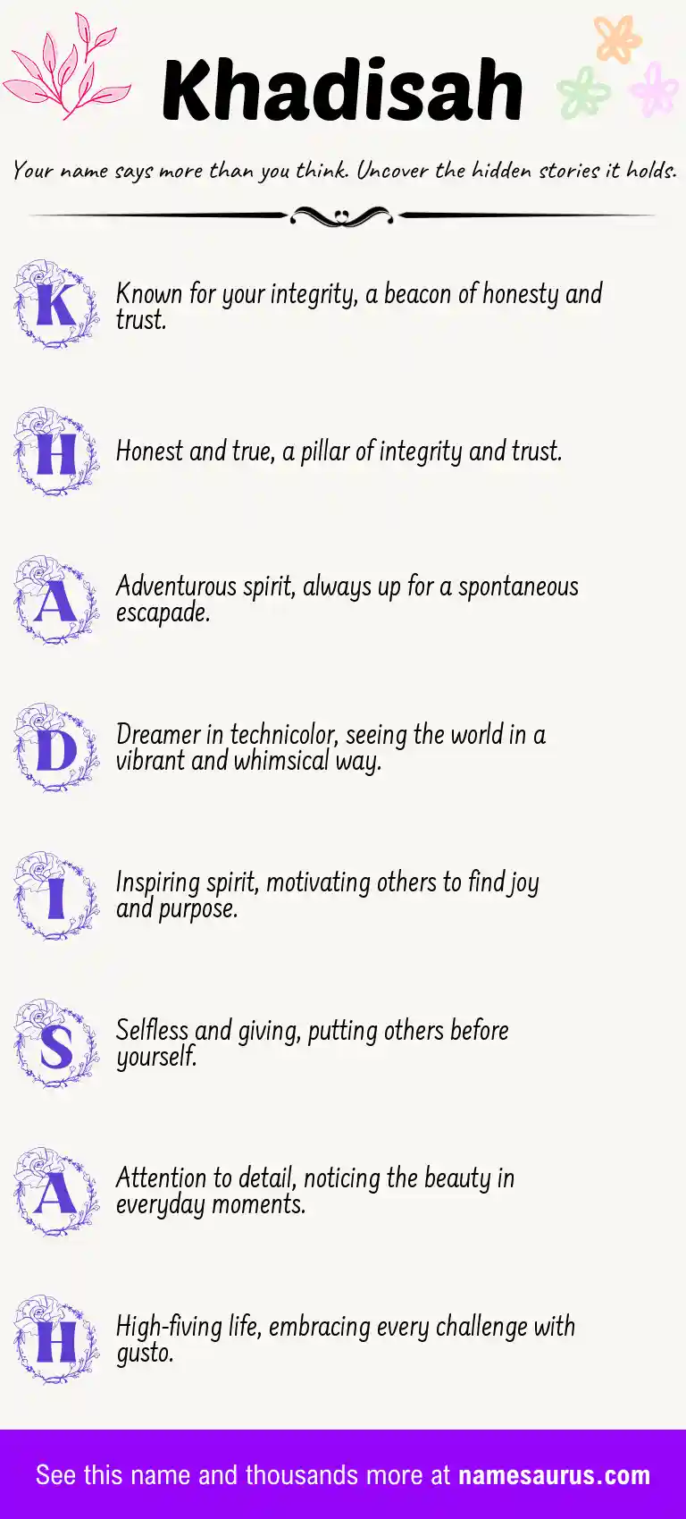 Acrostic poem about Khadisah.