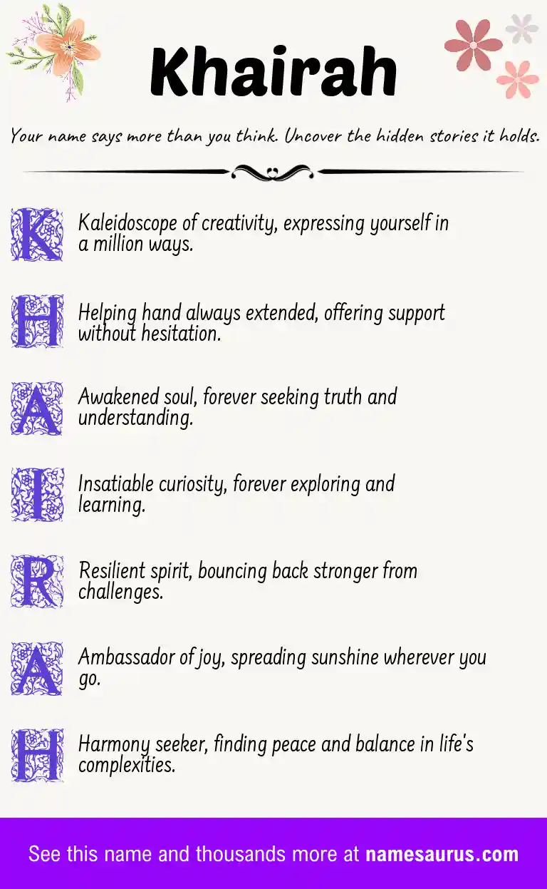 Acrostic poem about Khairah.