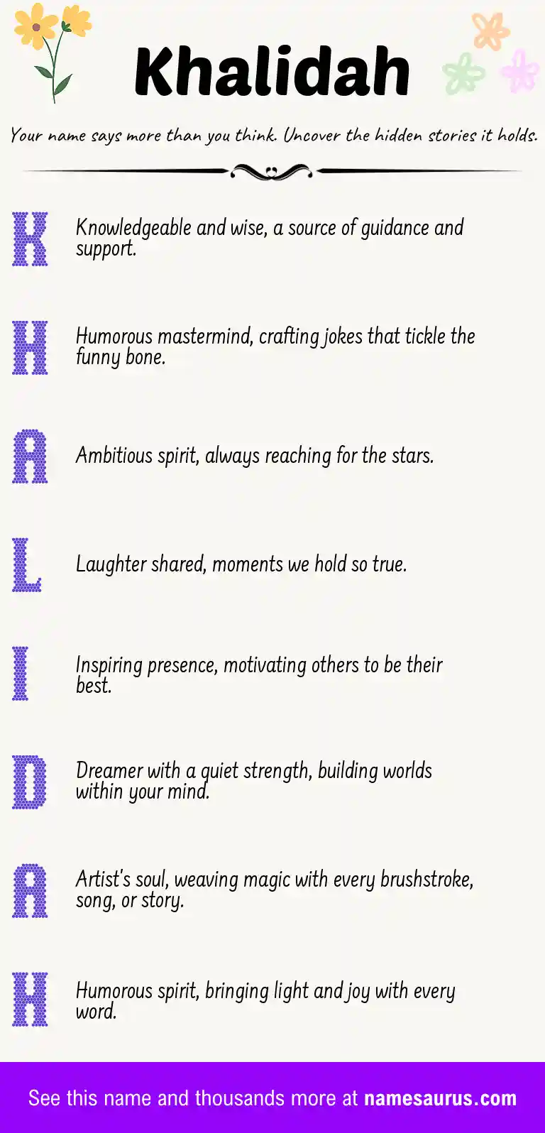 Acrostic poem about Khalidah.
