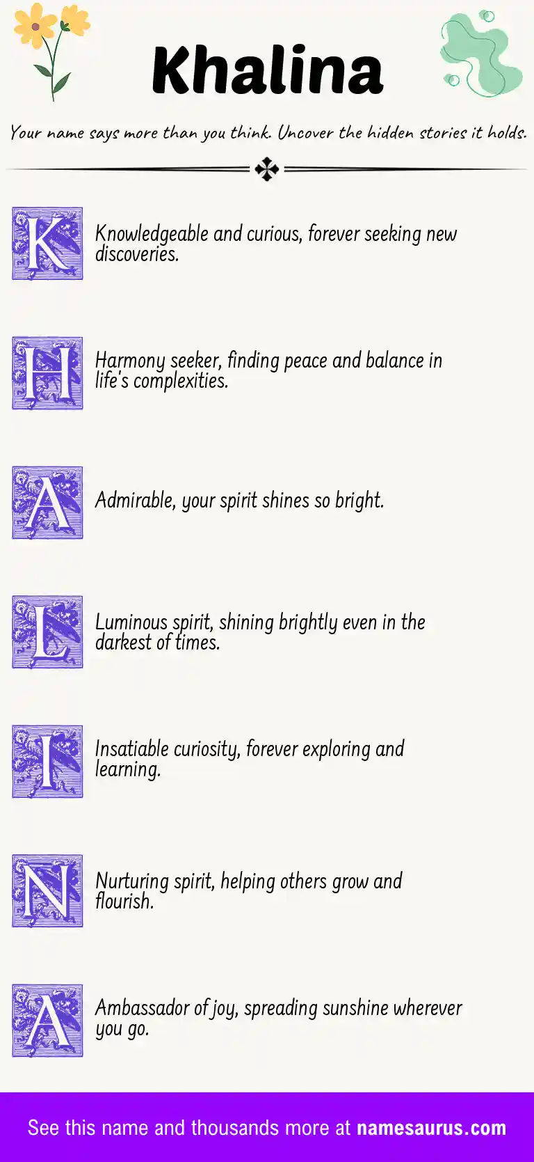 Acrostic poem about Khalina.