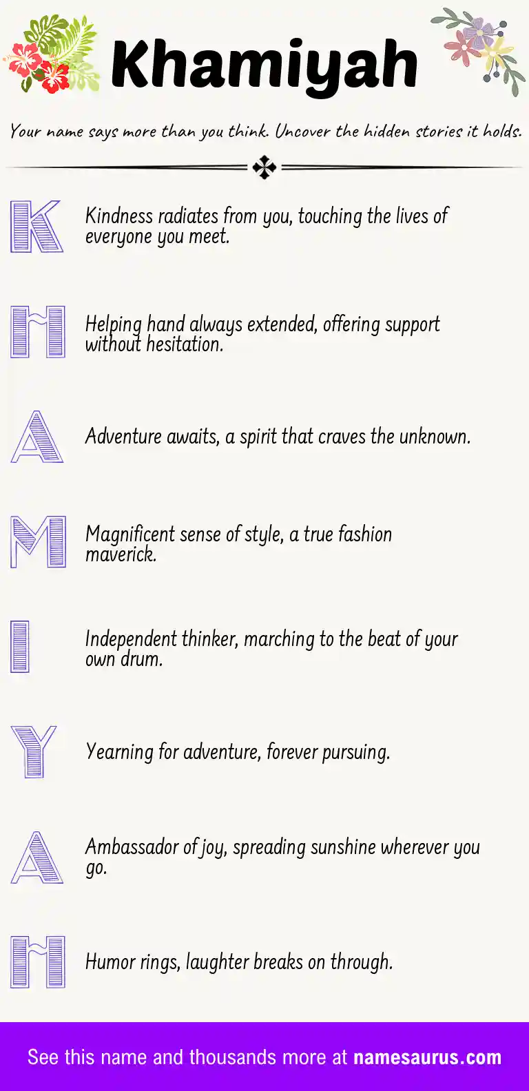 Acrostic poem about Khamiyah.