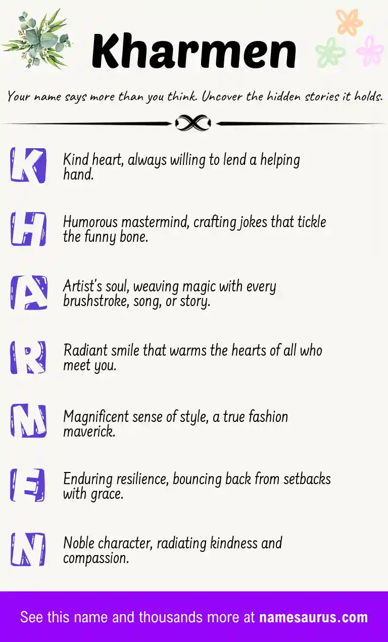 Acrostic poem about Kharmen.