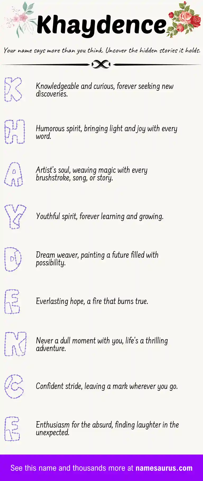 Acrostic poem about Khaydence.