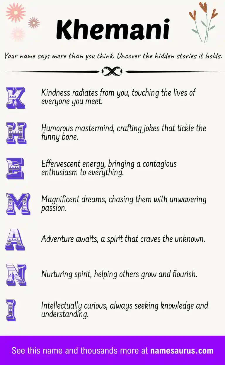 Acrostic poem about Khemani.