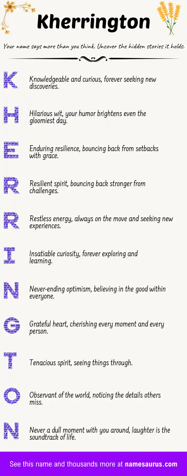 Acrostic poem about Kherrington.