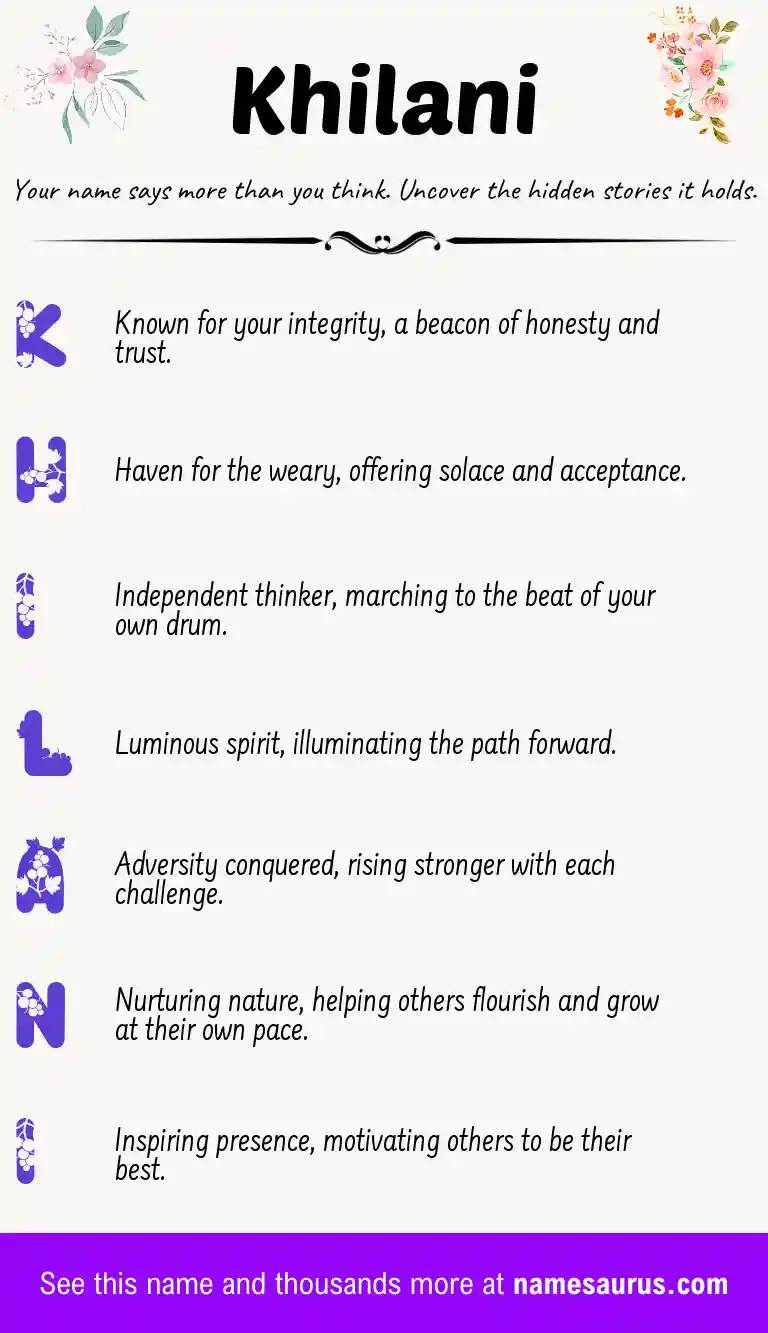Acrostic poem about Khilani.