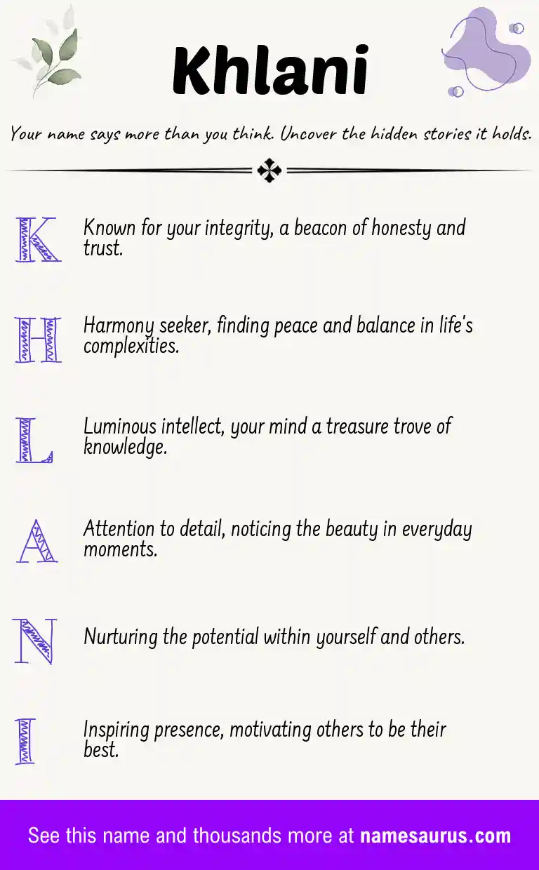 Acrostic poem about Khlani.