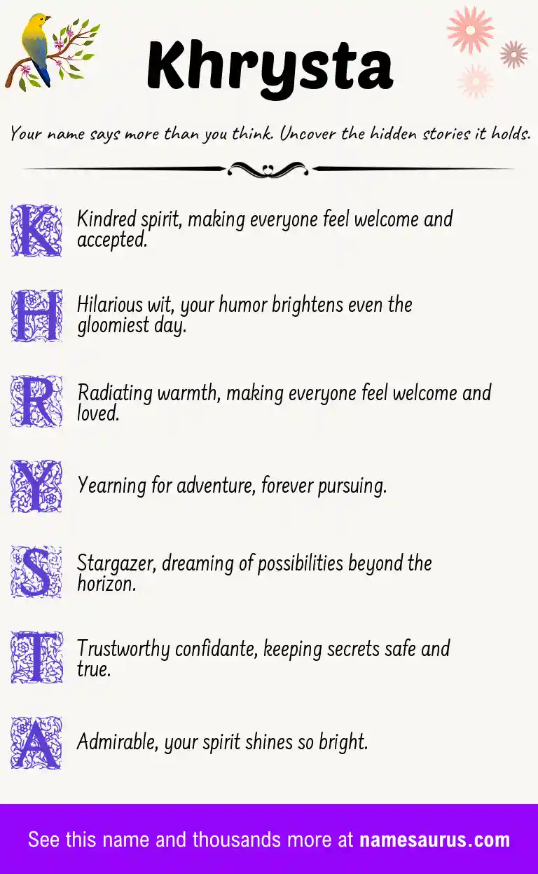 Acrostic poem about Khrysta.