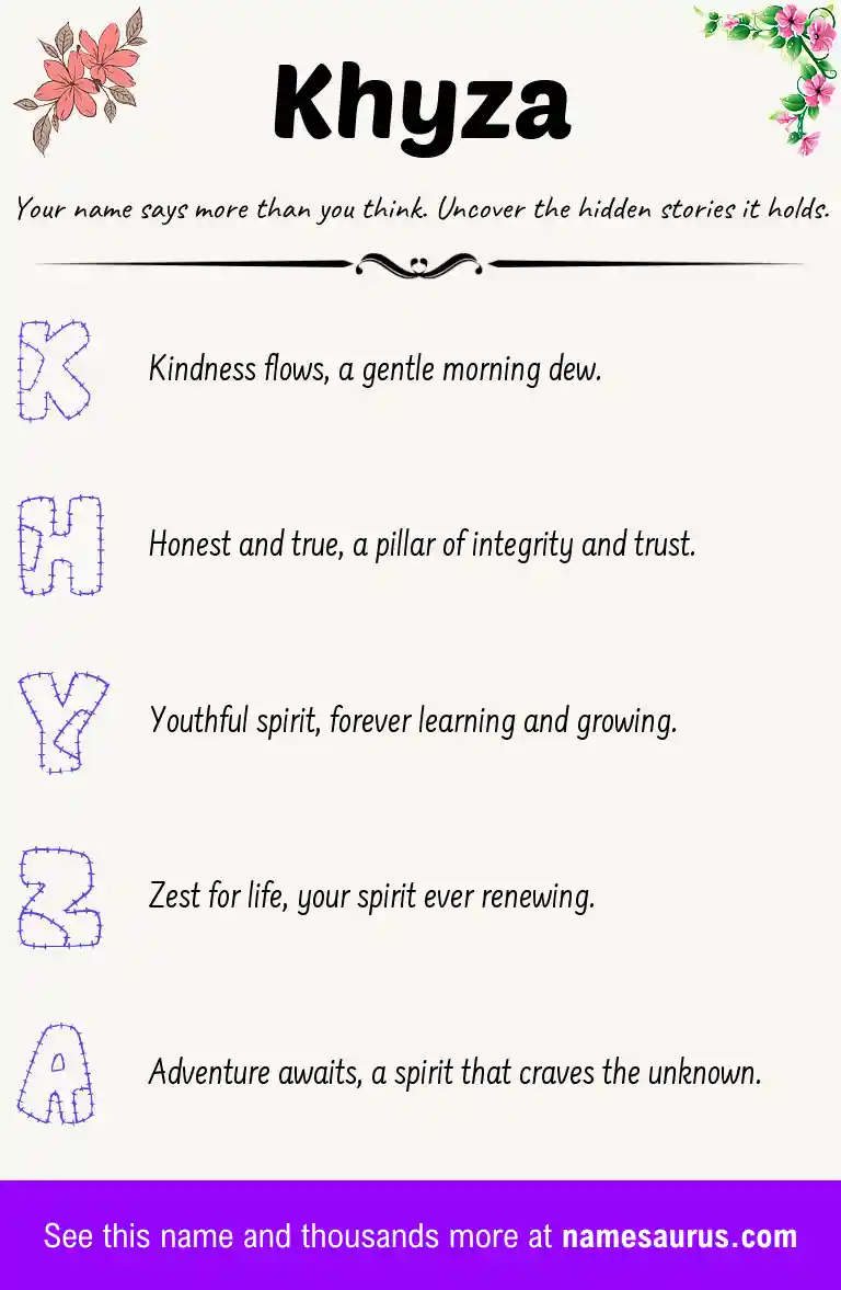 Acrostic poem about Khyza.