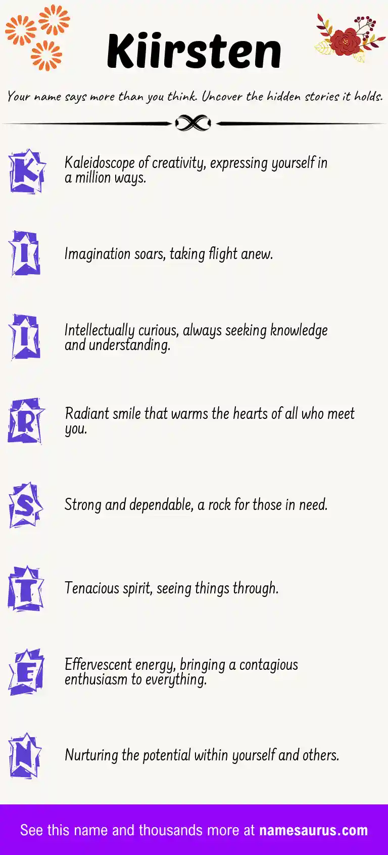 Acrostic poem about Kiirsten.