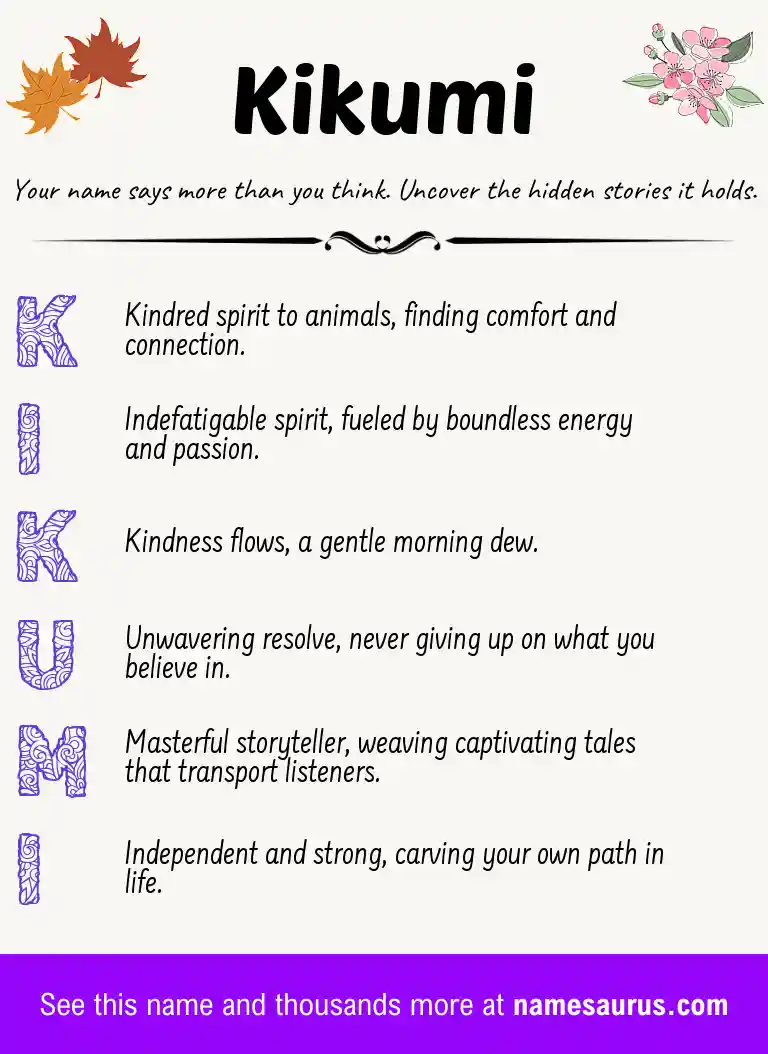 Acrostic poem about Kikumi.