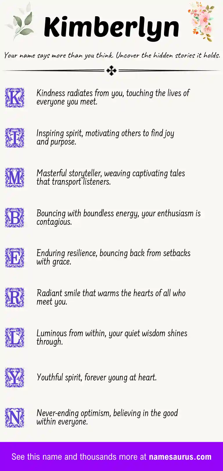 Acrostic poem about Kimberlyn.