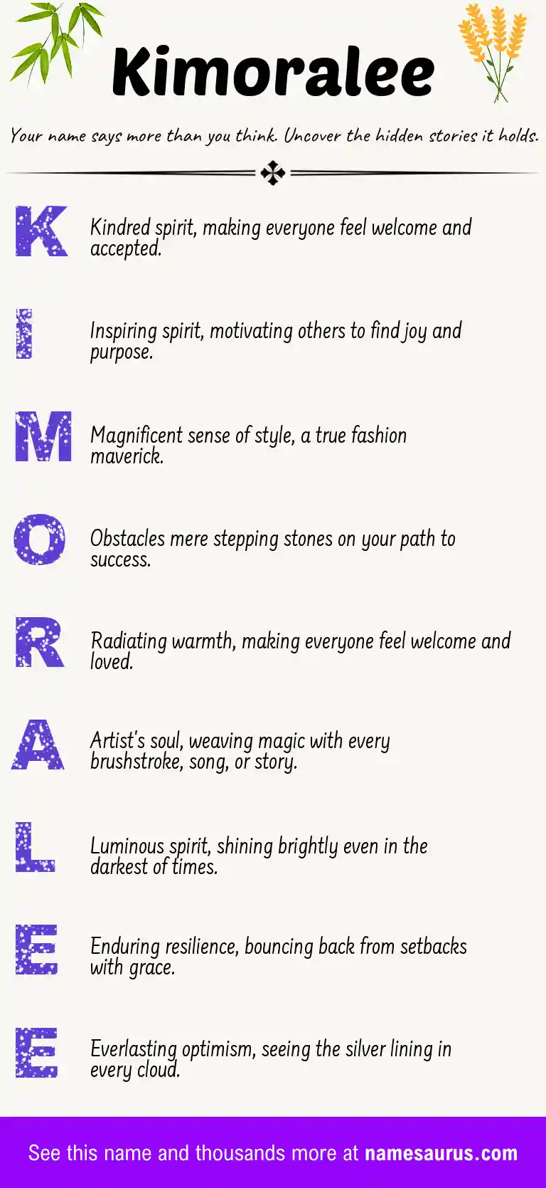 Acrostic poem about Kimoralee.