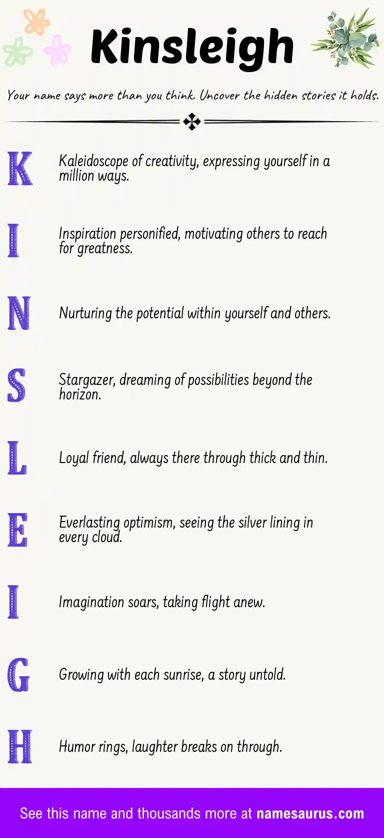 Acrostic poem about Kinsleigh.