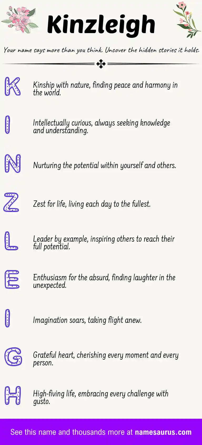 Acrostic poem about Kinzleigh.