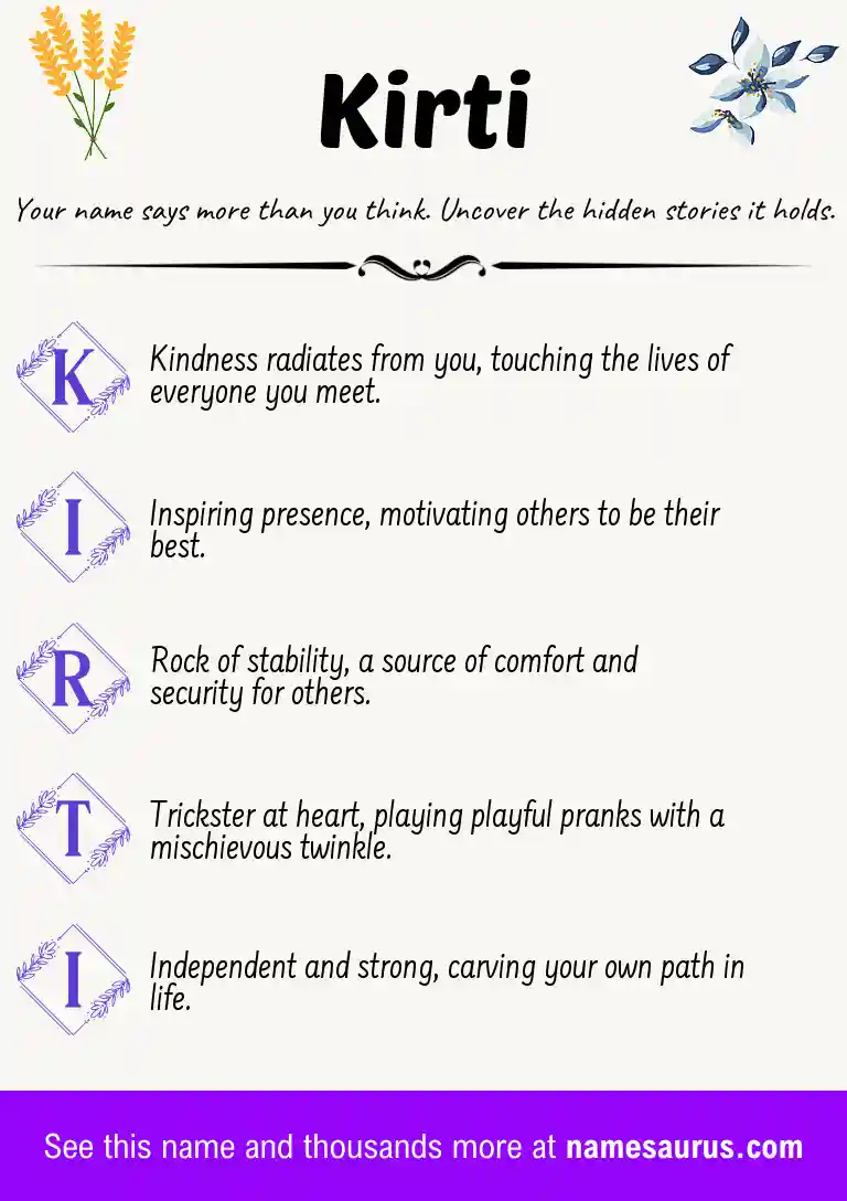 Acrostic poem about Kirti.