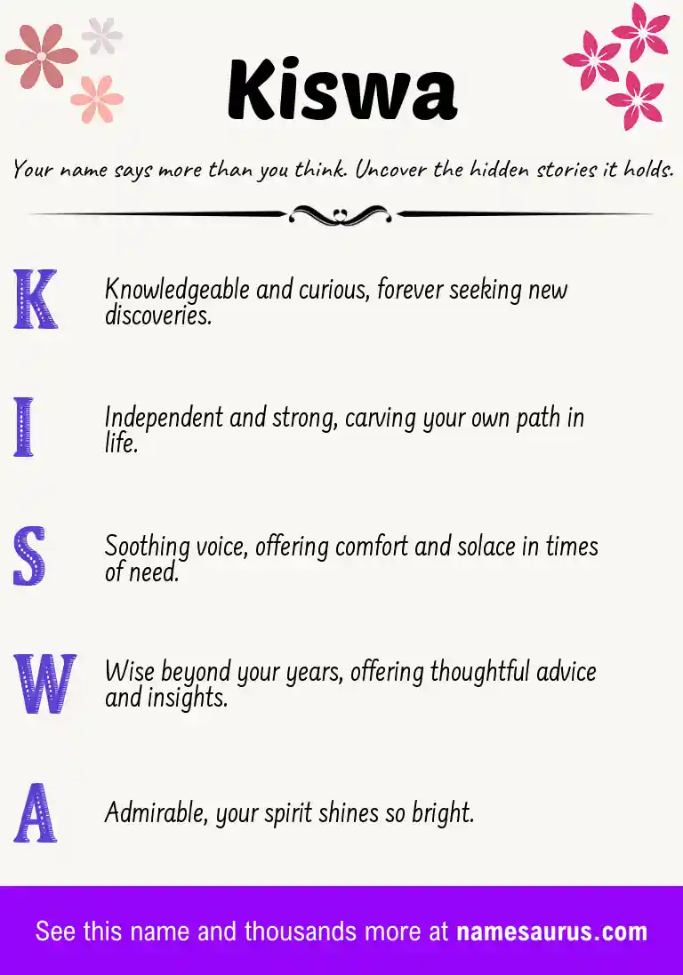 Acrostic poem about Kiswa.