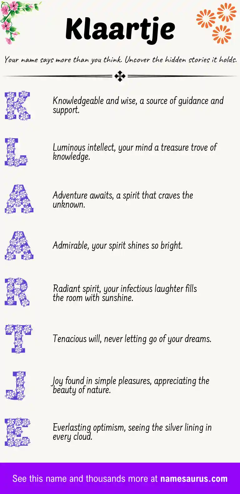 Acrostic poem about Klaartje.