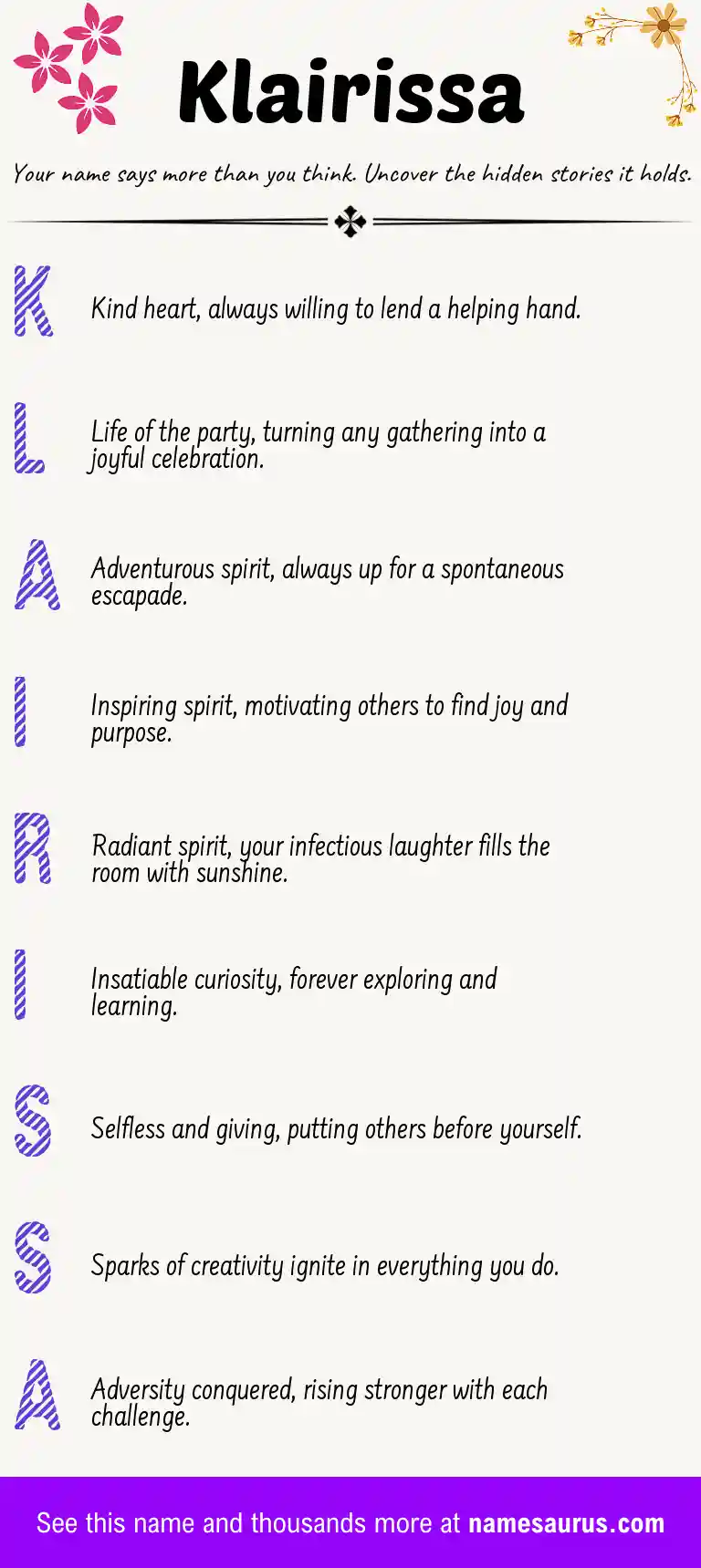 Acrostic poem about Klairissa.
