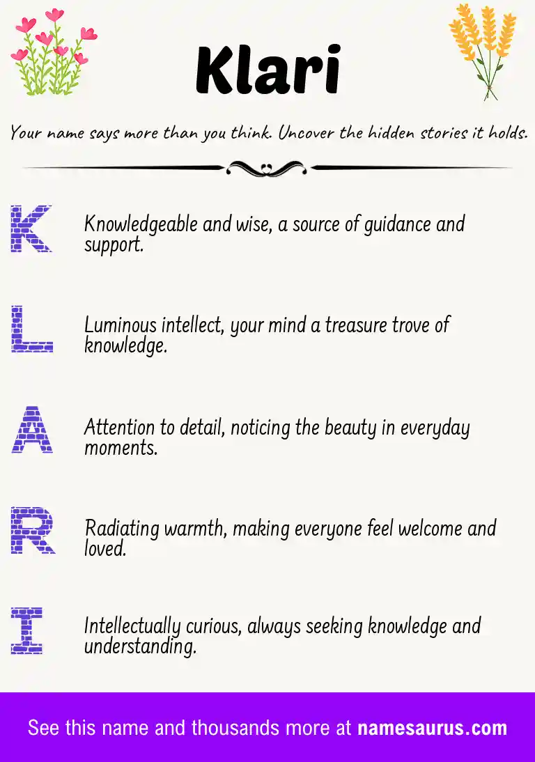 Acrostic poem about Klari.