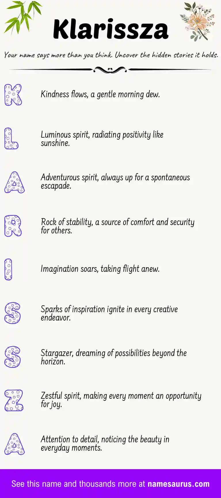 Acrostic poem about Klarissza.