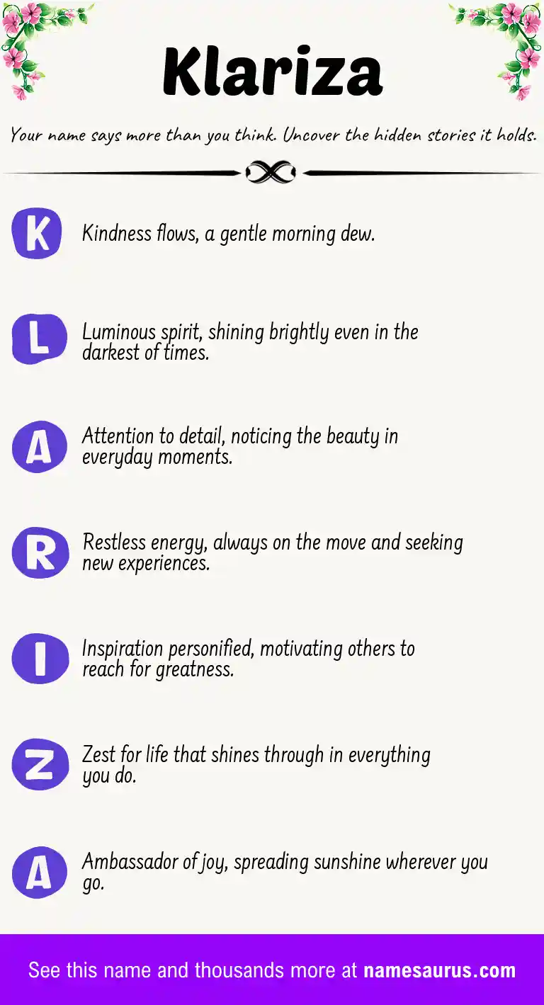 Acrostic poem about Klariza.