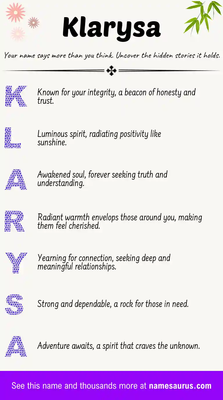 Acrostic poem about Klarysa.