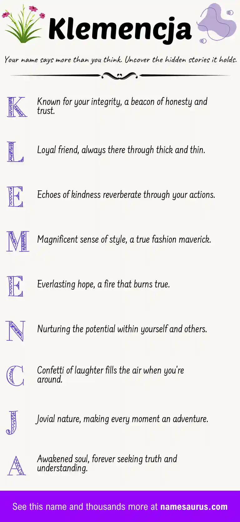 Acrostic poem about Klemencja.