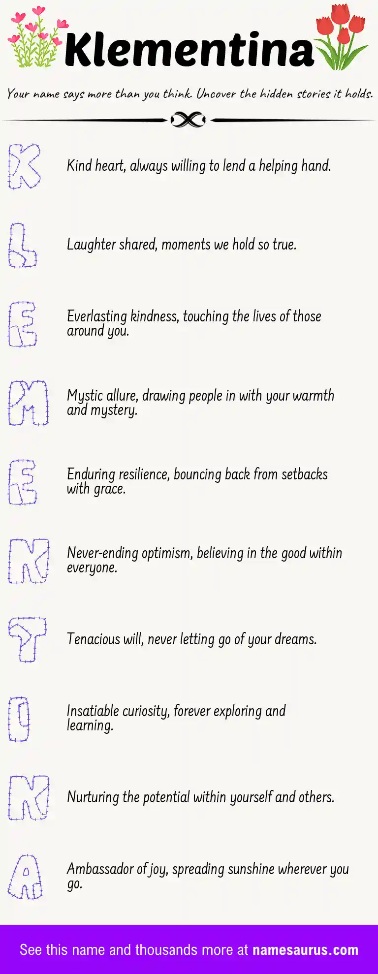 Acrostic poem about Klementina.