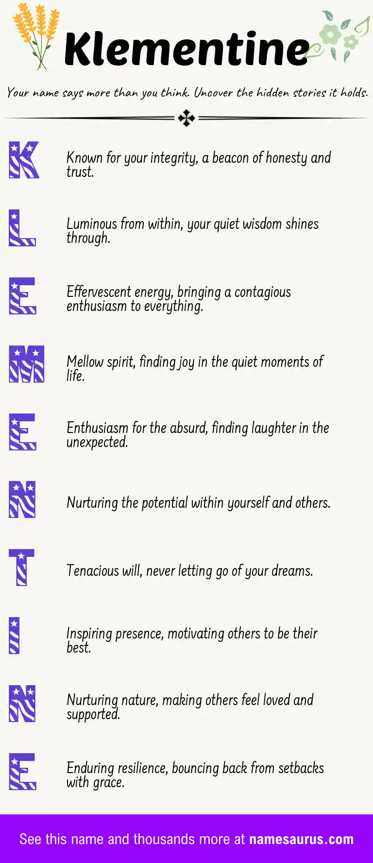 Acrostic poem about Klementine.