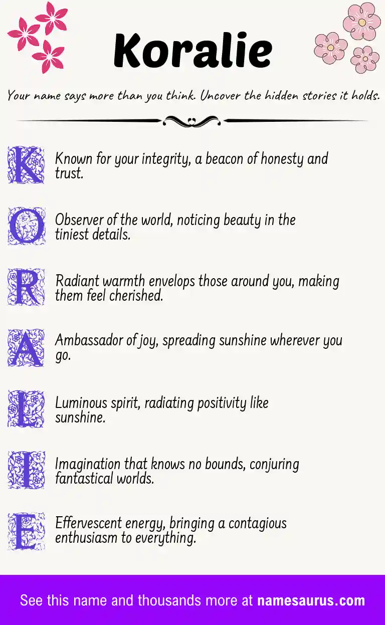 Acrostic poem about Koralie.
