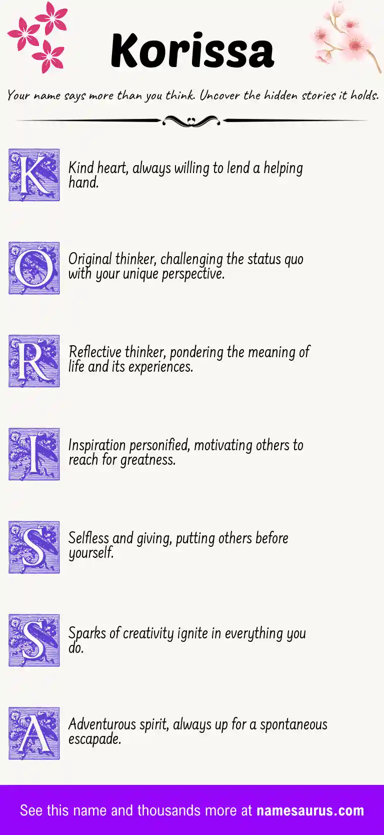 Acrostic poem about Korissa.