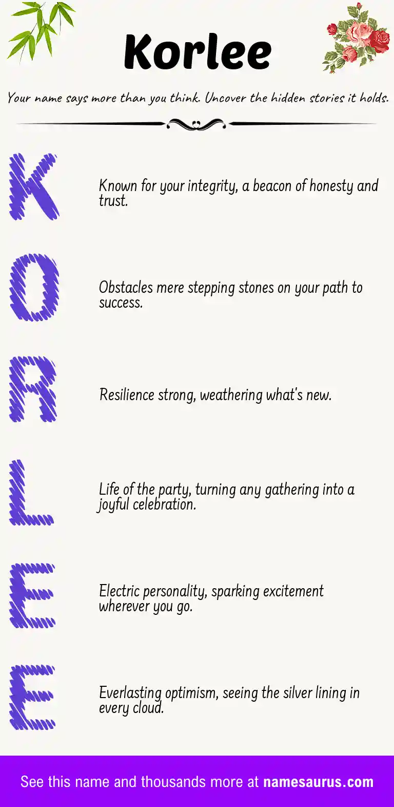 Acrostic poem about Korlee.