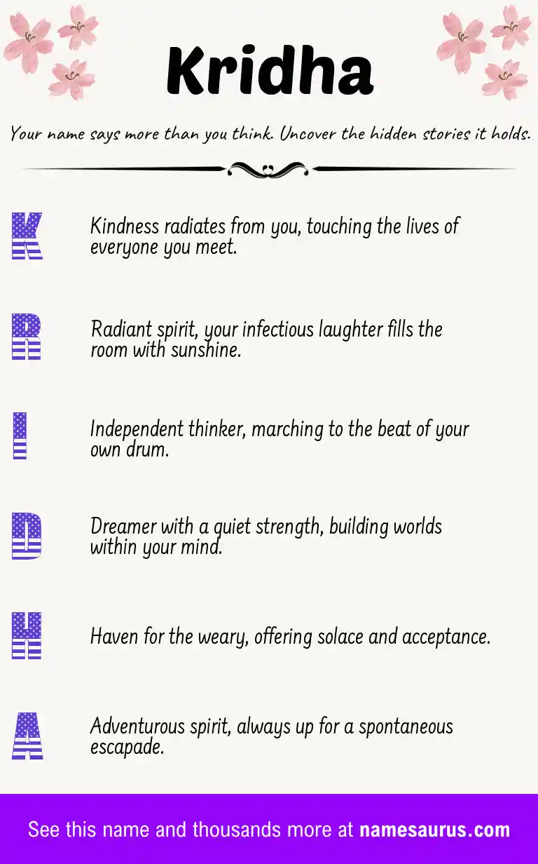 Acrostic poem about Kridha.