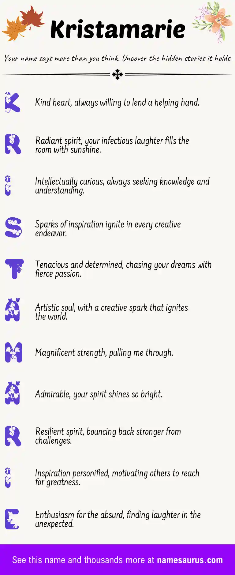Acrostic poem about Kristamarie.