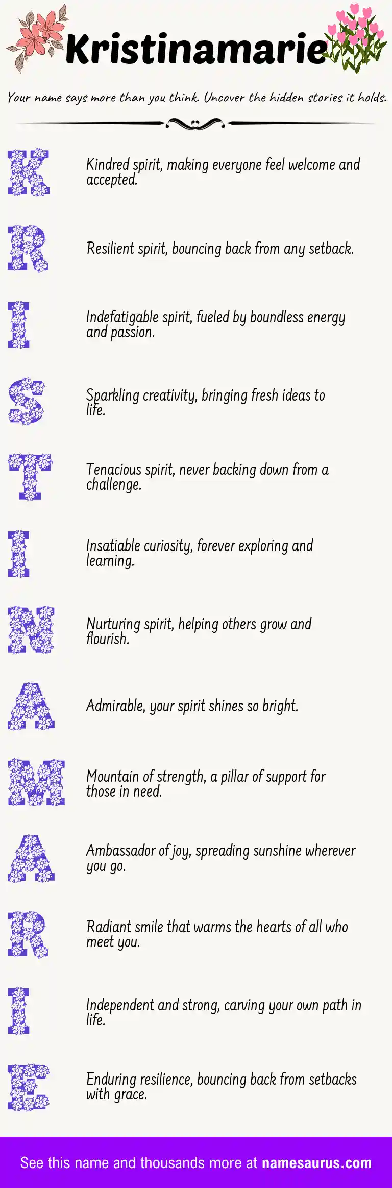 Acrostic poem about Kristinamarie.