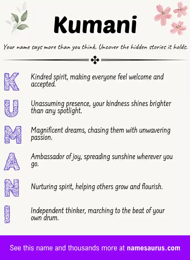 Acrostic poem about Kumani.