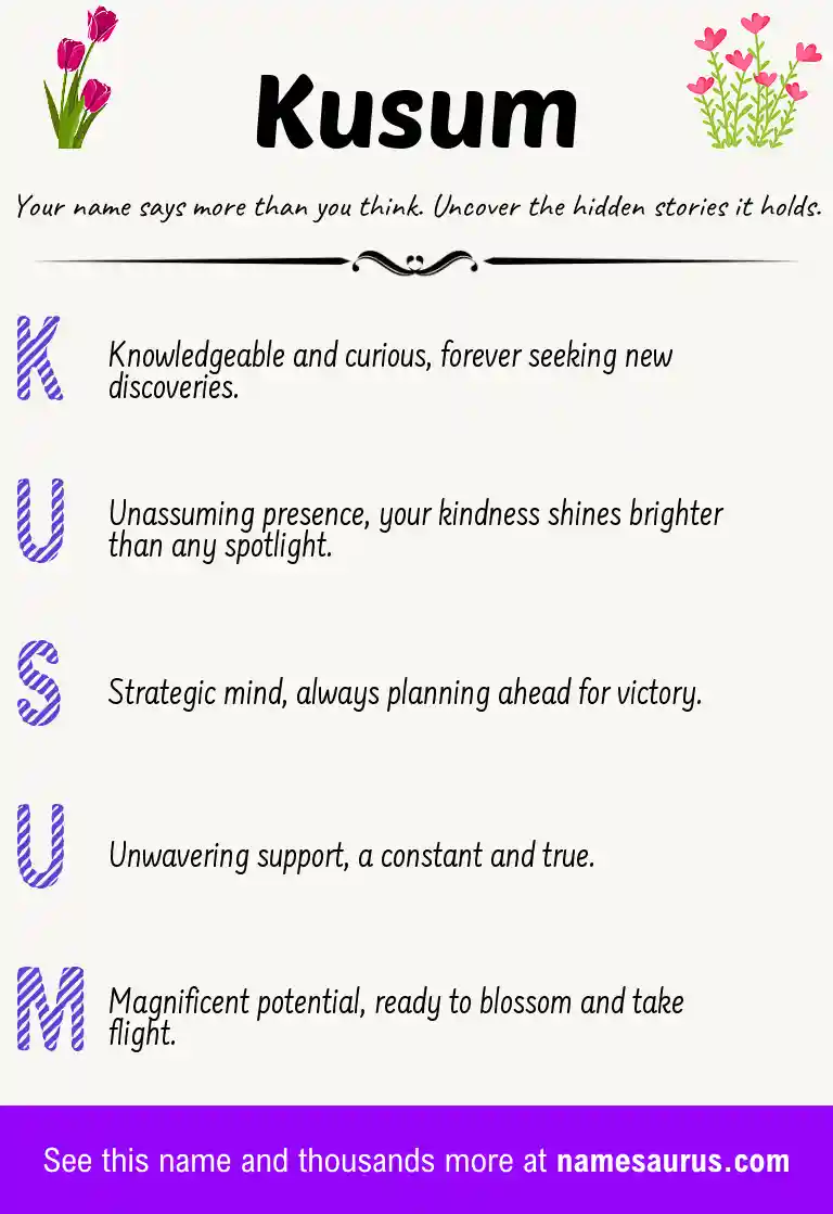 Acrostic poem about Kusum.
