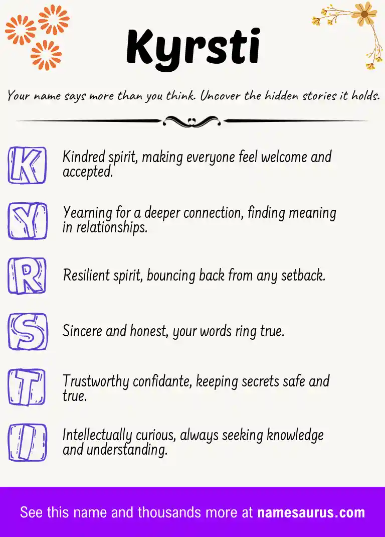 Acrostic poem about Kyrsti.