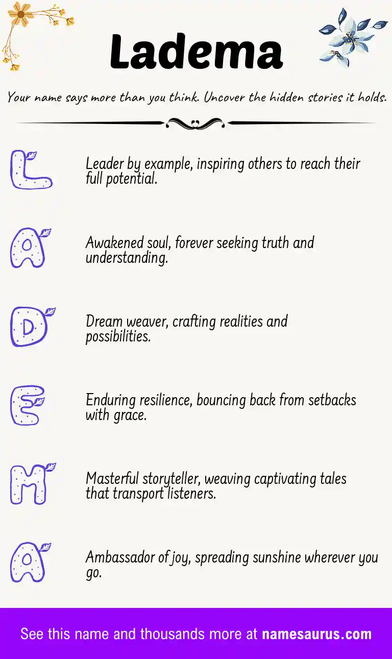 Acrostic poem about Ladema.